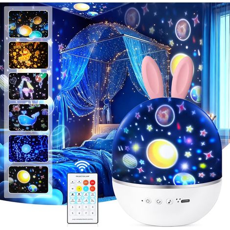 Veilleuse Enfant Lampe Etoile Projecteur, Veilleuse Bébé, Lampe Etoile Projecteur Veilleuse Enfant, 360°Rotation Telecommandé et Minuterie, Rechargeable Lampe Veilleuse musicale et lumineuse (1/5)