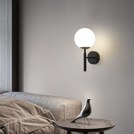 Lampe murale moderne Lampe murale LED Lampe murale LED Lampe miroir Lampe murale LED Lampe murale LED en verre Lampe murale moderne Intérieur. Couvercle Cream-Black E27 Monochrome White-12W [Classe d' (1/4)