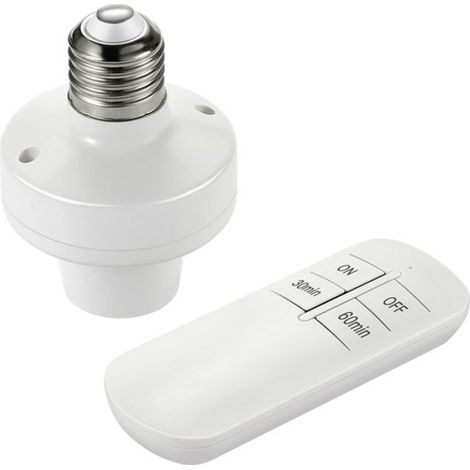 Douille De Lampe - Telecommande Sans Fil E27 - Minuterie 30 Min 60 Min - Pour Ampoules E26 E27 - 220 V - Blanc (1/5)