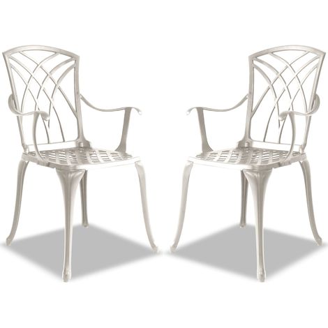 Homeology Oshowa 2-Large Garden & Patio Bistro Chairs with Armrests in Cast Aluminium White (1/5)