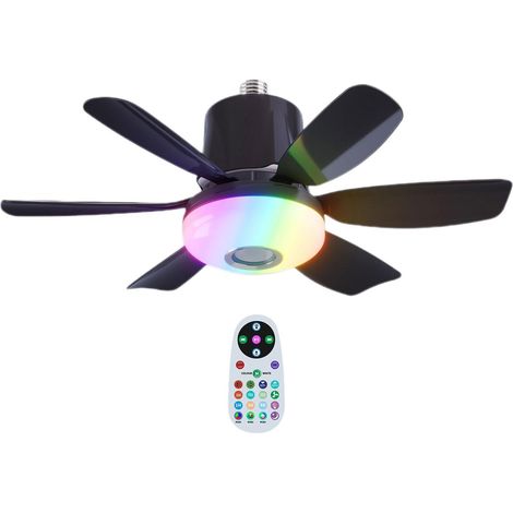 Plafonnier Ventilateur LED RGB Dimmable Silencieux avec Douille E27 Ventilateur de Plafond 3 Vitesses Fonction Minuterie Haut-parleur Bluetooth pour Chambre à Coucher, Salon, Cuisine (Noir) (1/5)
