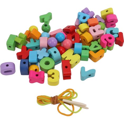 51Pcs Alphabet Lacing Beads with Strings Hand Eye Coordination Glossy Surface Light Lacing Letters for Kids Parents (1/5)