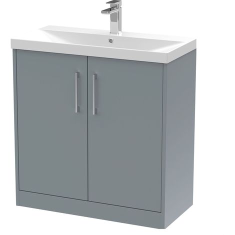 Winshill Contemporary 2 Door Floor Standing Vanity Unit with Thin Edge Basin, Grey, 800mm (1/4)