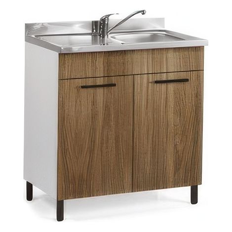Meuble Bas de Cuisine en Kit Noyer 2 Portes 80 x 50 x H 85 cm sans �vier