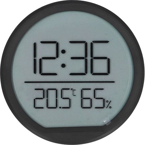 Thermomètre Hygromètre Intérieur Numérique Multifonction avec Alarme, Affichage Date Heure Température Humidité, Design Noir Minimaliste avec Aimant Arrière pour Mur ou Réfrigérateur (1/5)