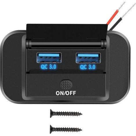 12-V-Auto-USB-Ladebuchse, 36 W, Dual QC3.0 USB mit wasserdichtem Schalter für 12 V/24 V Autos, Boote (1/4)