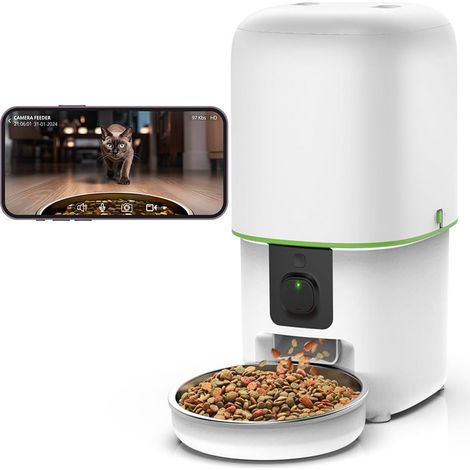 Intelligenter Futterautomat für Haustiere – HD-Kamera & Mikrofon – Fütterungsüberwachung für Katzen und kleine Hunde – Programmierbar für bis zu 15 Mahlzeiten – 4-Liter-Luftdichter Behälter