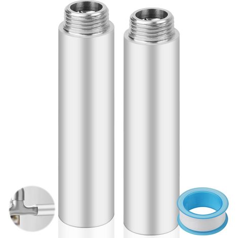 Lot de 2 Pièces Rallonge Robinet en Acier Inoxydable Dimension G1/2" x 100mm Raccord Fileté Rallonge de Robinet, Rallonge Colonne de Douche pour Robinet de Cuisine, Salle de Bain (1/5)