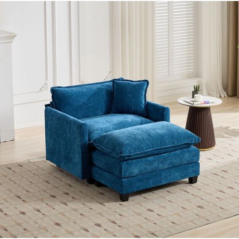 Sofá modular de chenilla azul con estructura de madera OKMYHOME (1/5)