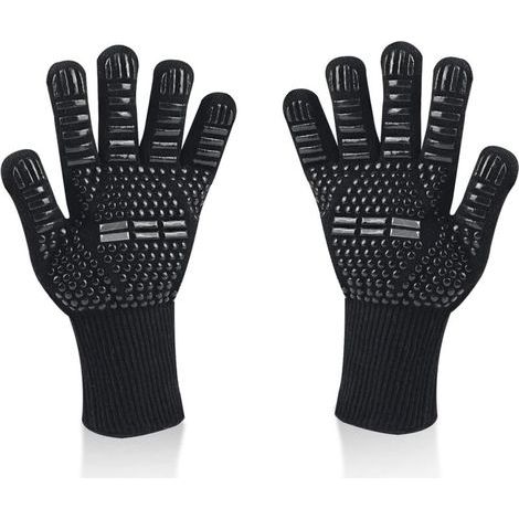 Grillhandschuhe, Universal-Ofenhandschuhe, hitzebeständig bis 800 °C, rutschfest, feuerfeste Silikon-Küchenhandschuhe mit Unterarmschutz, zum Grillen, Kochen im Backofen, am Kamin (Schwarz) (1/4)