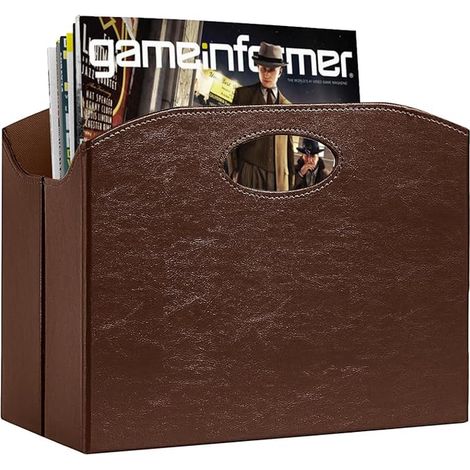 Porte-Revue Pliable Cuir Synthétique Convient Bureau Maison Salon - Marron (1/5)