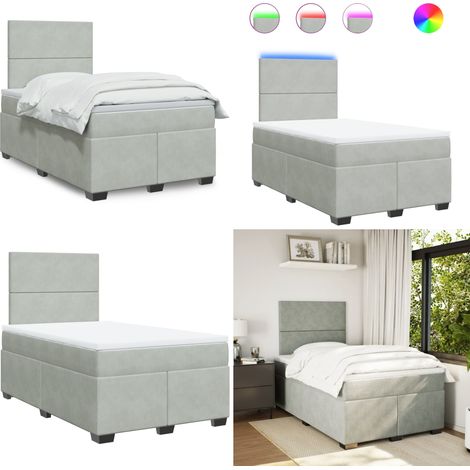 Boxspringbett mit Matratze Hellgrau 120x200 cm Samt - Boxspringbett - Samtbett - LED Beleuchtung - Höhenverstellbares Kopfteil - Matratzenauflage - Home & Living