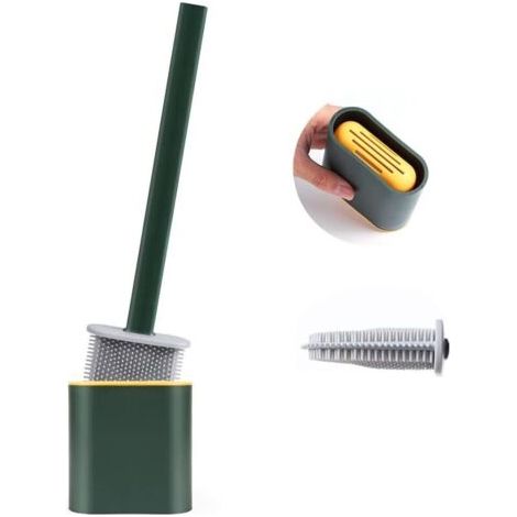 ALLIANDISBrosse WC, Brosse de Toilette, Brosse WC Silicone, Balayette Suspendue, WC Brush, Long avec Support Hygiénique avec Base de Filtre à Eau et à Séchage Rapide (Vert) (1/4)