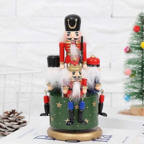 Casse-noisette de Noël en bois, boîte à musique pour 4 soldats, jouet mécanique, vert