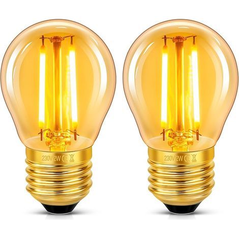 Ampoule E27 Vintage 2W LED Filament, Equivalent 20W Incandescence, Verre Ambré Blanc Chaud 2200K, G45 Filament Rétro, 200LM, AC 220V, Non-Dimmable, Décorative pour Restaurant Café Bar, Lot de 2 (1/5)
