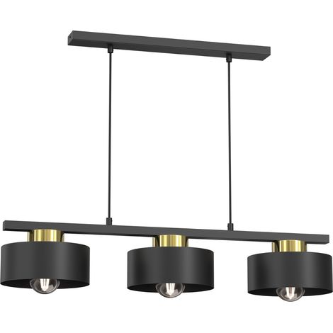 Suspension barre métal Marti Luminex noir mat/or 3xE27
