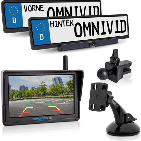 omniVID® Duo solar für vorne und hinten con 2 Kameras, Systemkamera de Premium-Rückfahrkamera de Solar de 5 Zoll, kabelloser con Monitor de 5 Zoll und 2 Solarkameras für