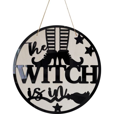 Panneau de porte Halloween en bois avec motif sorcière, décoration murale en bois pour porte d'entrée, fête à la maison, extérieur (1/5)
