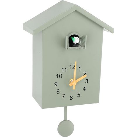 Horloge murale en forme de maison d'oiseau, appel vocal, pendule de Style nordique suspendu pour bureau, chambre à coucher, salon, vert (1/5)