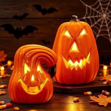 Décoration citrouille LED d'Halloween - WINLLINEE - Lot de 2 pièces - Pour intérieur et extérieur - Lanterne décorative (1/5)