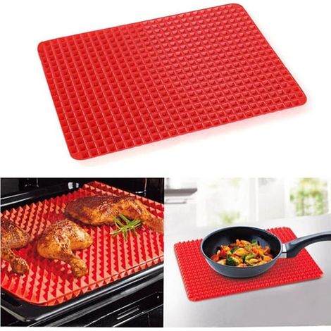 Tapis de cuisson antiadhésif en silicone, forme pyramidale, idéal pour une cuisine saine. Rouge, taille unique. (1/5)