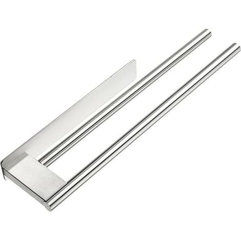 Porte-serviettes double – Argent – ​​Acier inoxydable – Installation sans perçage – Finition brossée