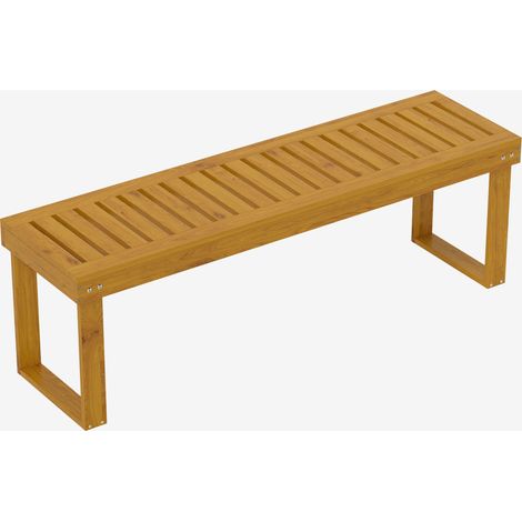 Banc de jardin en pin massif 2 places, banquette extérieure à lattes, assise bois naturel 132x34x43 cm (1/5)