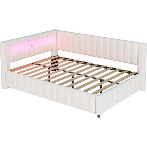 CAIziLit rembourré canapé-lit 140x200 cm LED USB velours dossier beige (1/5)