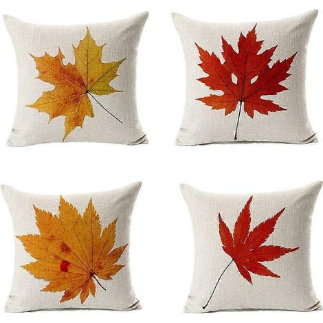 Herbstlicher Kissenbezug (4er-Set, 45 x 45 cm), dekoratives Kissen für Küche, Veranda oder Sofa, Ahornblattmuster, ideal für Herbst und Erntedankfest.