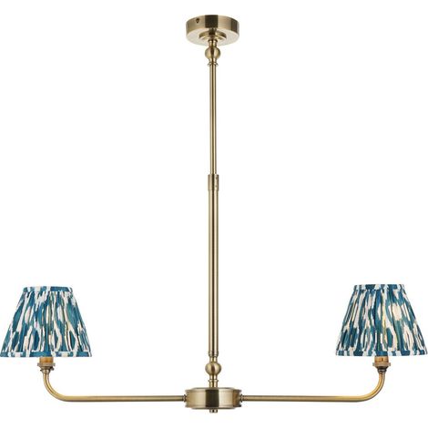 Endon Lille Suspension en laiton antique avec abat-jour en tissu Ikat bleu marine 16 cm 2 x B22