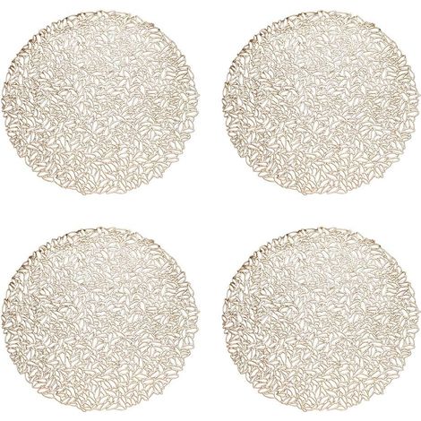 Sets de Table Évidés Résistants À la Chaleur, Sets de Table Ronds Dorés, Sous-Verres Antidérapants, Sets de Table Décoratifs de Restaurant pour les Mariages, les Fêtes, 38cm