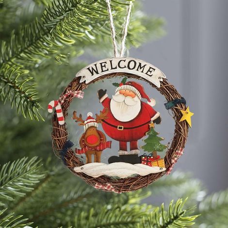 Couronne de Noël pour Porte d'entrée, Père Noël Couronne de Noël Tressée, Décoration de Couronne Tressée de Noël, Couronne Welcome pour Noël pour Intérieur et Extérieur Christmas Xmas (1/4)