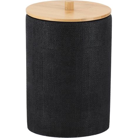 Cestino rotondo in poliresina da 6 l con effetto rete e coperchio in bambù - nero - Tendance (1/3)