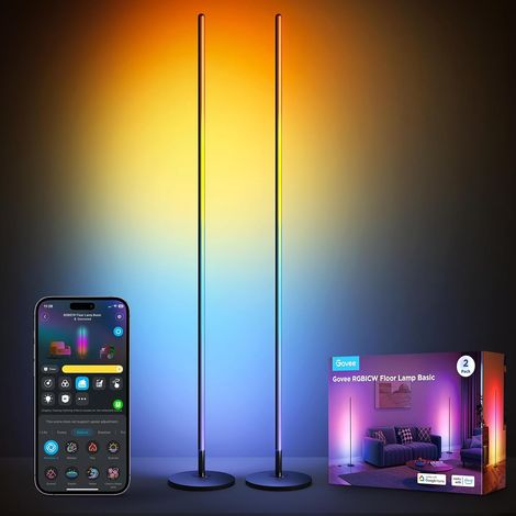 Floor Lamp Living Room RGBIC, Modern LED Floor Lamp, 2 Packs Compatible with Matter, Music Sync, 16 Million Colours, 85+ Scene Modes, 2700-6500K Floor Lamp for Living Room (1/5)