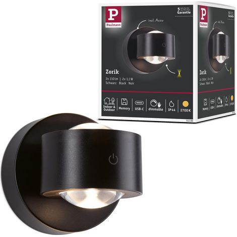 Applique murale à LED rechargeable IP44 dimmable 2700K 100 mm 2x1,1W Noir (1/5)