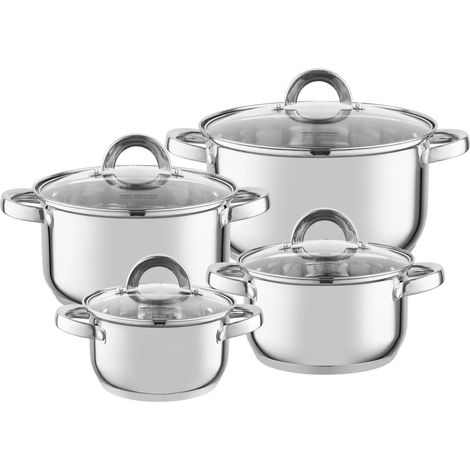 Lot de 8 casseroles inox avec couvercle verre (1/5)