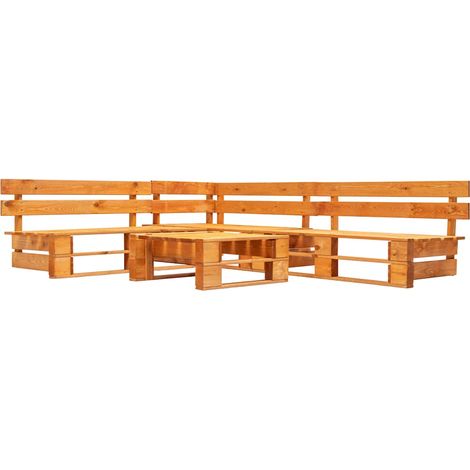 vidaXL Canapés de jardin palette 4 pcs bois marron miel (1/3)