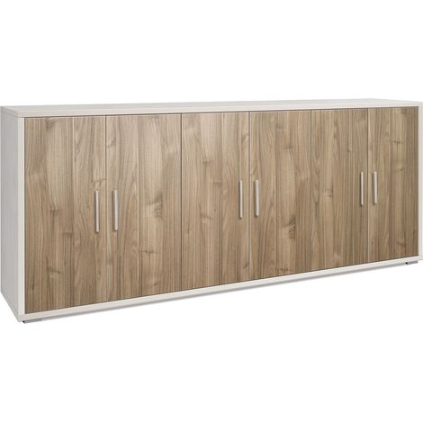 Mobile Basso 6 Ante 203x84x41 cm Ossido Bianco/Noce Stelvio