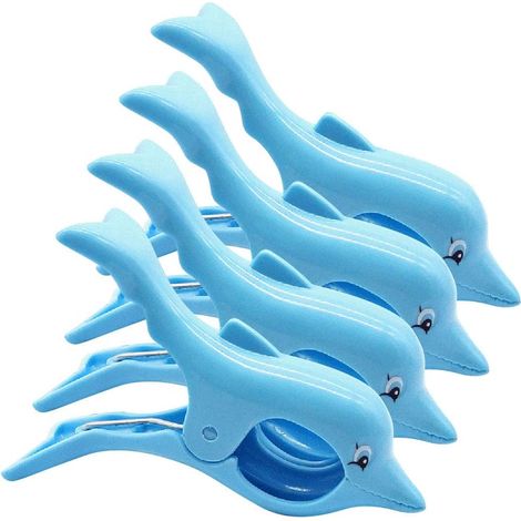 Grosses Pinces à Transat Épingles à Serviette de Plage Renforcés Épingles en Plastique pour Serviette de Plage, Couverture, Vêtements, Tapis, Dauphin X 4 pièces (1/5)