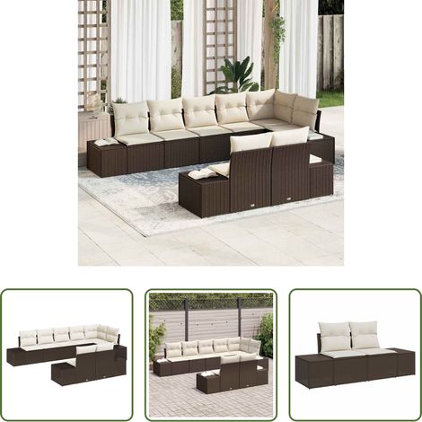 Terrassensofa - Gartensofa-set mit Speicher 8 pcs Braun und Creme Poly Rattan (1/5)