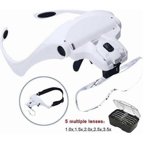 Loupe frontale lumineuse LED pour bijoutier et horloger, avec 5 lentilles (1/5)
