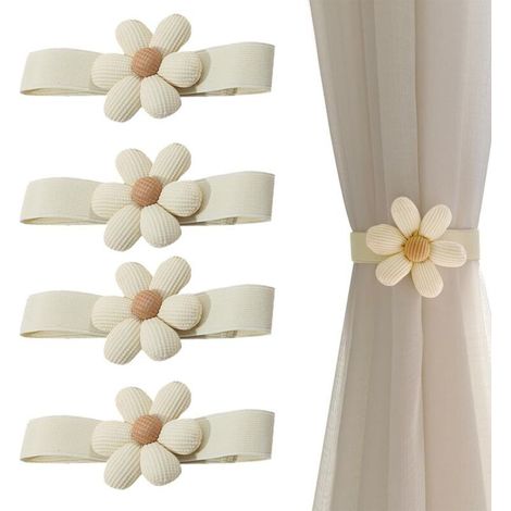 4 Pièces Embrasse pour Rideaux, Créatif Fleur Attache Rideau Corde Élastique, Attache Rideaux pour La Maison, Le Bureau Décoration,Beige (1/5)