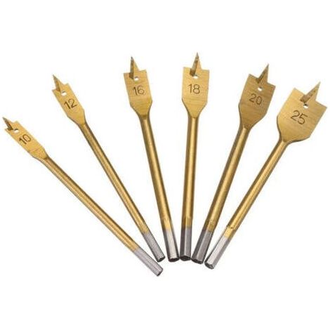 6pcs Mèches Plates Pelle Foret Haute Teneur Pelle Pale Bits Travail du Bois Forage Plat Outils de Perçage 10-25 mm(10/12/16/18/20/15) (1/4)