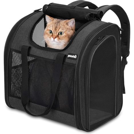 Sac à Dos Chat Chien Extra Large, Sac Transport pour Chat Petit Chien Respirant, Sac a Dos de Transport Chat avec Matelas en Amovible,Noir (1/5)