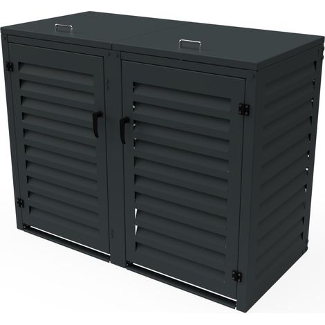 Cache Poubelle Double en Aluminium thermolaqué 2x120 Litres - Gris anthracite