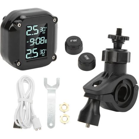 Akozon TPMS de moto Système de surveillance de la pression des pneus de moto avec écran LCD de charge USB à 2 capteurs IP67 TPMS (1/4)