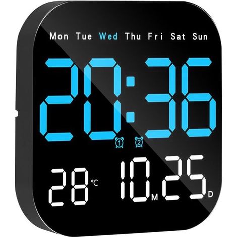 Multifunktionale LED-Wanduhr mit Fernbedienung, Timer, Countdown-Funktion und Temperaturanzeige, blau. (1/5)