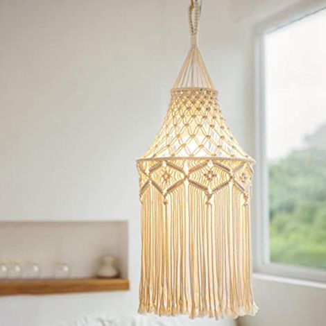 Abat-jour suspendu en macramé - Pour bureau, chambre à coucher, salon, chambre d'enfant, dortoir - Décoration d'intérieur (type A 80 x 30 cm) (1/5)
