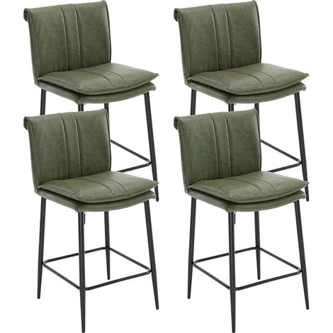 Wahson Bar Stools 2Pcs in PU Leather Modern Industrial Counter Chairs with Backrest for Kitchen Home Bar Restaurant, Green