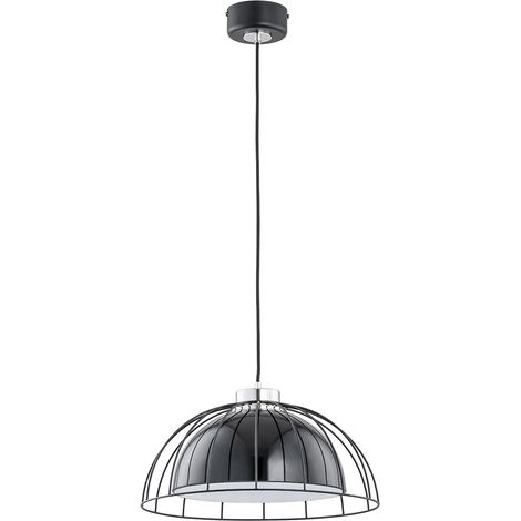 Alfa Bat Bowl Pendant Ceiling Lamp, Black/White Metal Shade, 1xE27 Max 60W, Dimmable, Adjustable Drop Up to 91 cm, 41 cm Wide, Modern Kitchen Dining Light, IP20 Indoor